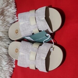 Revitalign Orthotic Linen & Leather Slide Sandals - Lisbon